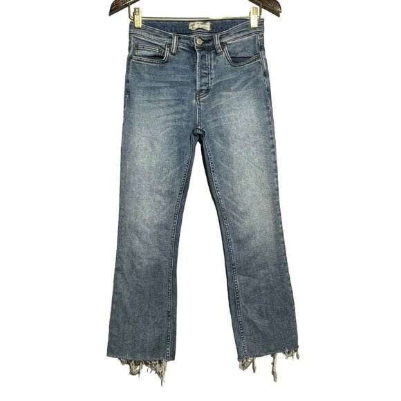Free People Bootcut Crop Jeans Women W26 Flare Button Fly Boho Hippie Retro Fray - Picture 1 of 12